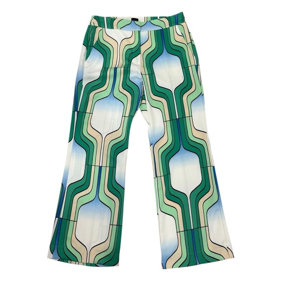 Marella By Max Mara Addirsi Trouser Women's US 10 Bright Green Crepe Geo Print - Picture 3 of 16
